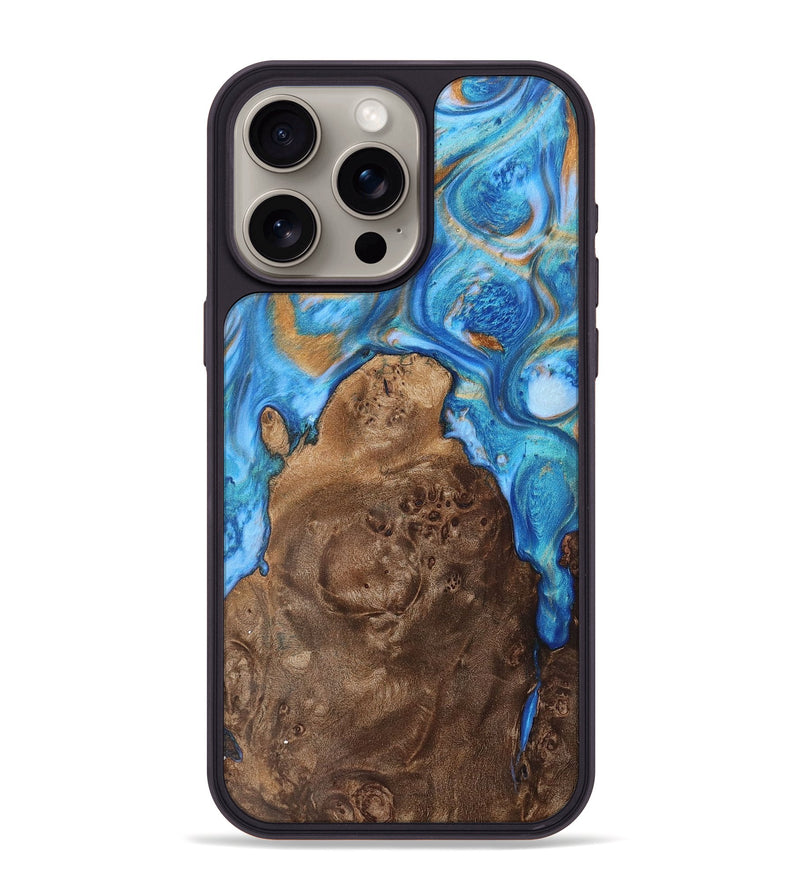 iPhone 15 Pro Max Wood+Resin Phone Case - Cody (Teal & Gold, 702600)