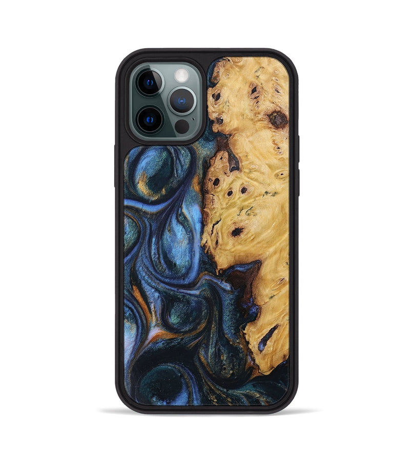 iPhone 12 Pro Wood+Resin Phone Case - Eloise (Teal & Gold, 702602)