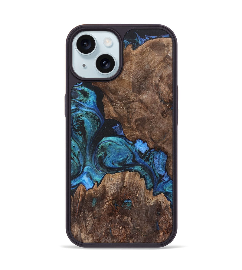 iPhone 15 Wood+Resin Phone Case - Mackenzie (Blue, 702689)