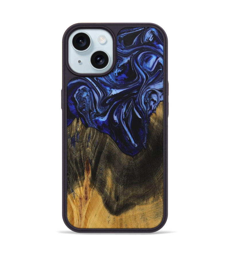 iPhone 15 Wood+Resin Phone Case - Robyn (Blue, 702696)