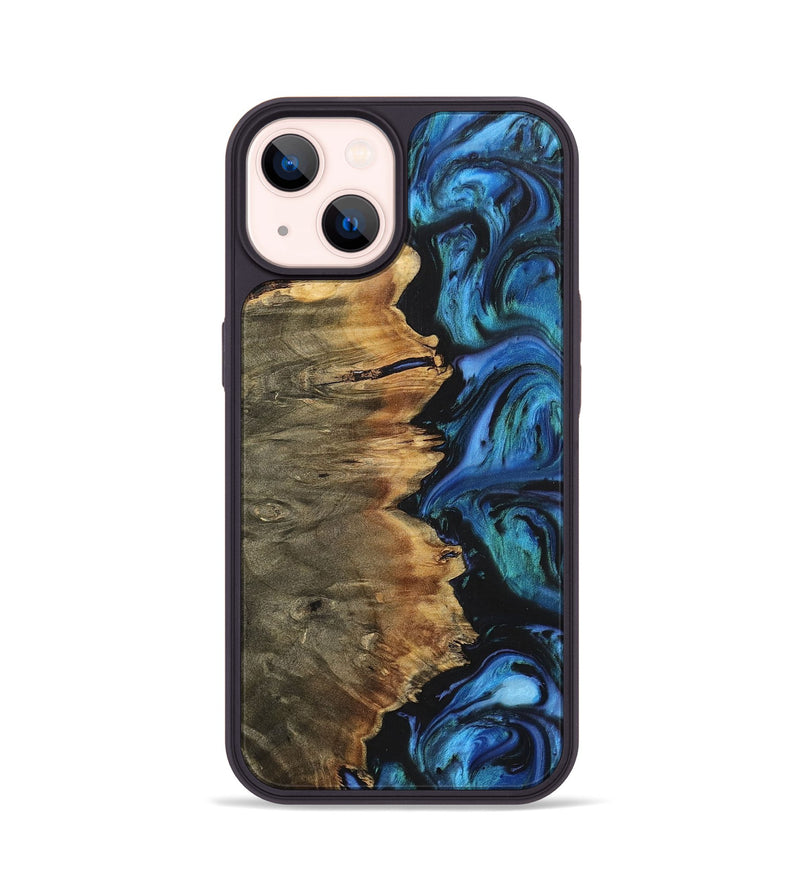 iPhone 14 Wood+Resin Phone Case - Liliana (Blue, 702702)