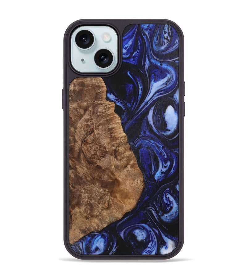 iPhone 15 Plus Wood+Resin Phone Case - Camron (Blue, 702706)