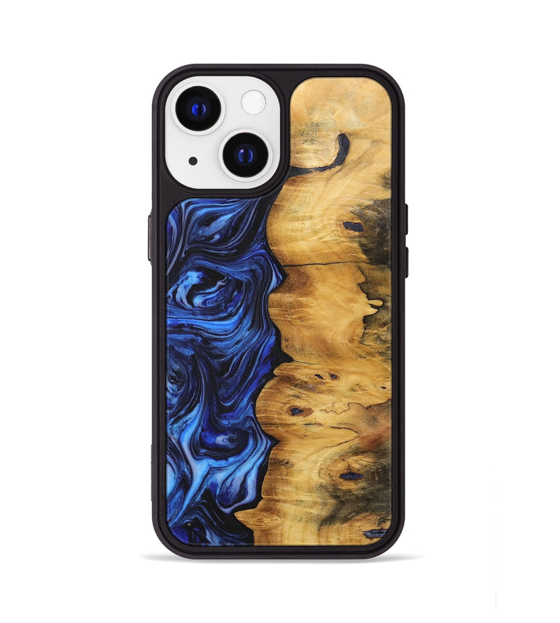 iPhone 13 Wood+Resin Phone Case - Sallie (Blue, 702707)