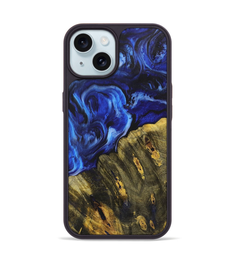 iPhone 15 Wood+Resin Phone Case - Stacy (Blue, 702708)