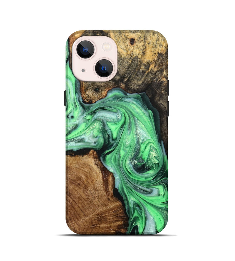 iPhone 13 mini Wood+Resin Live Edge Phone Case - Stuart (Green, 702765)