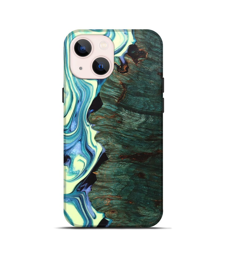 iPhone 13 mini Wood+Resin Live Edge Phone Case - Katherine (Green, 702766)
