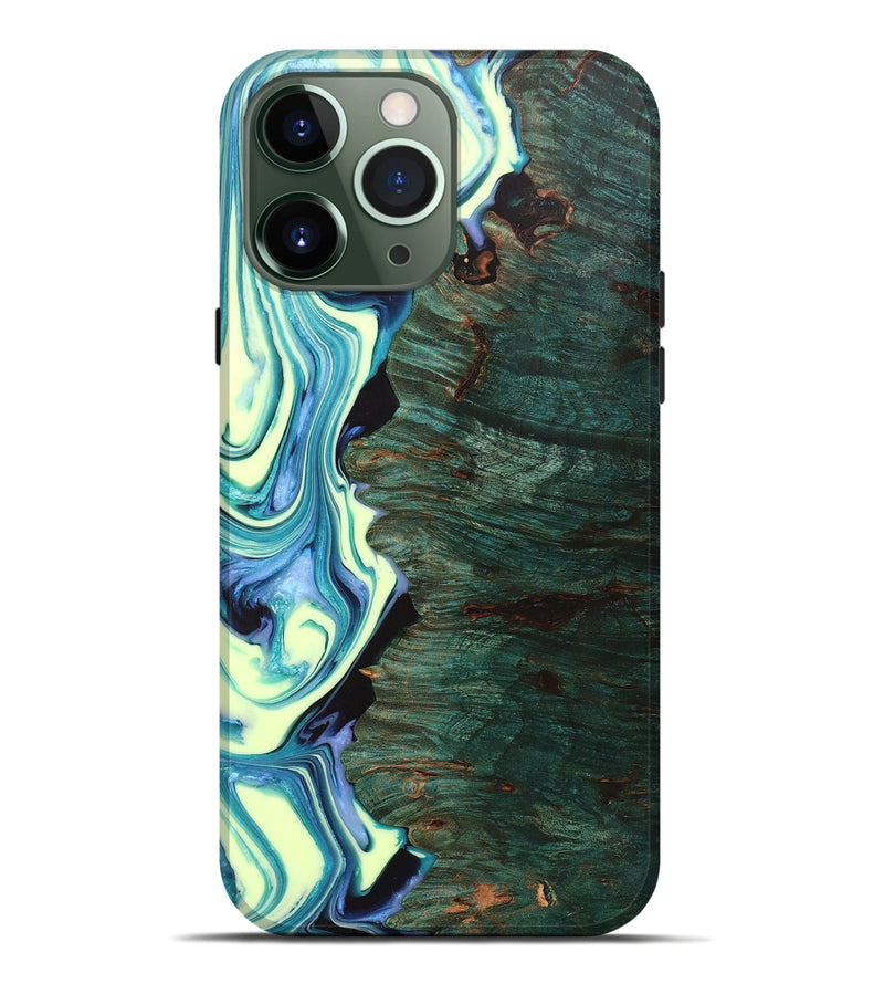 iPhone 13 Pro Max Wood+Resin Live Edge Phone Case - Katherine (Green, 702766)