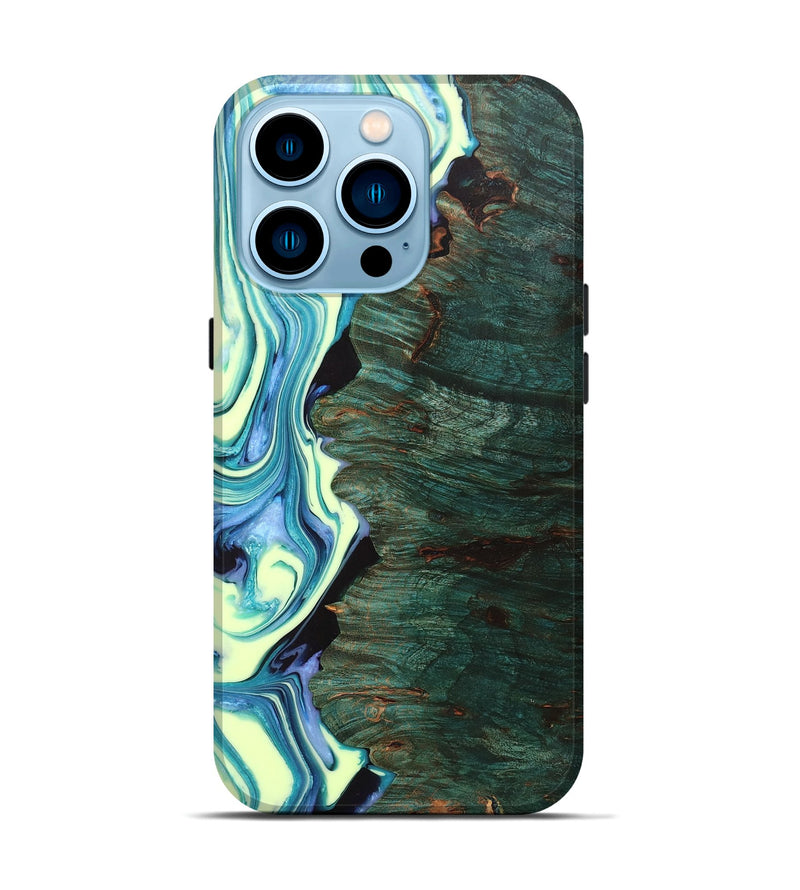 iPhone 14 Pro Wood+Resin Live Edge Phone Case - Katherine (Green, 702766)