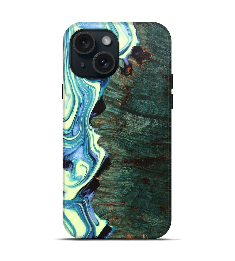 iPhone 15 Wood+Resin Live Edge Phone Case - Katherine (Green, 702766)