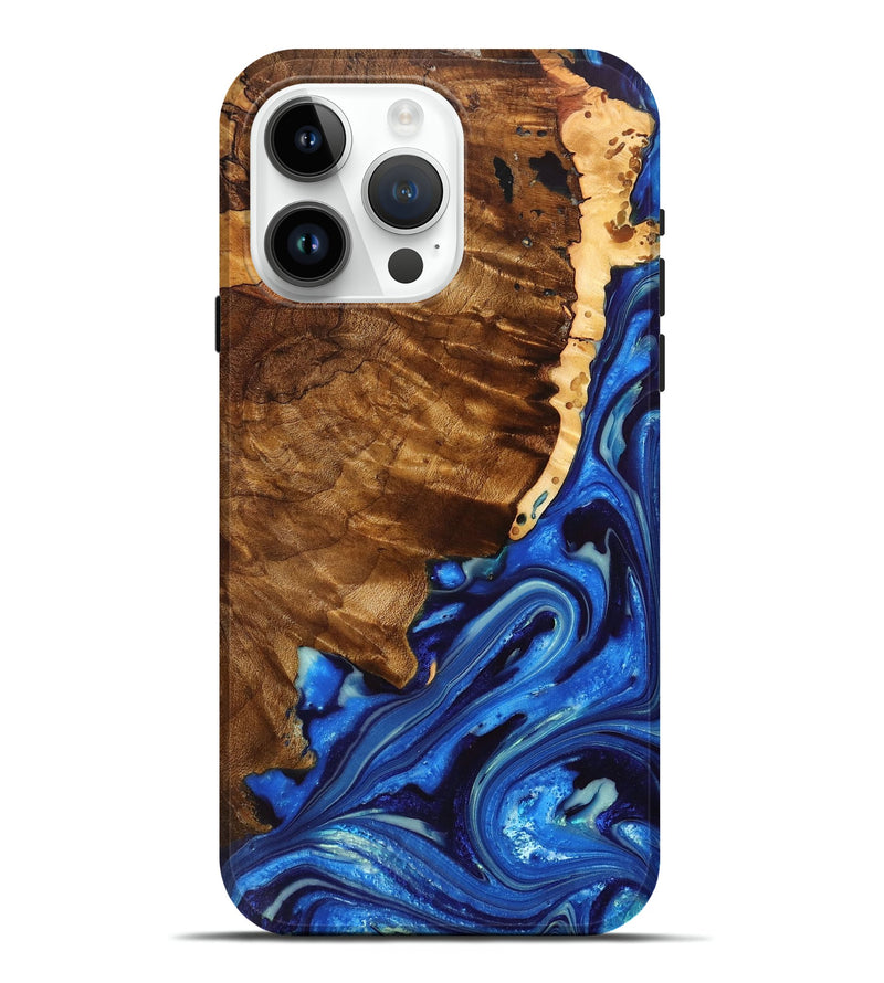 iPhone 15 Pro Max Wood+Resin Live Edge Phone Case - Lukas (Blue, 702769)