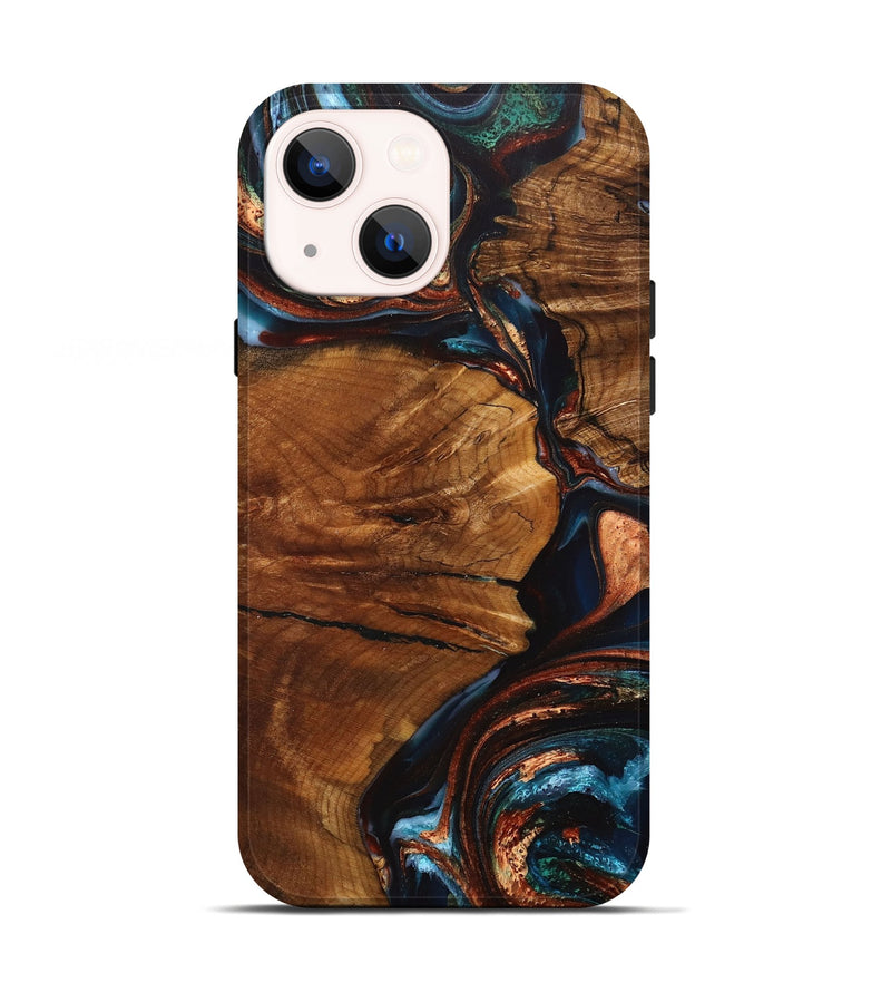 iPhone 13 Wood+Resin Live Edge Phone Case - Bianca (Teal & Gold, 702771)
