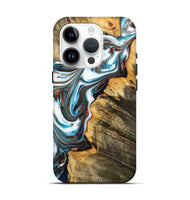 iPhone 15 Pro Wood+Resin Live Edge Phone Case - Hailee (Teal & Gold, 702775)