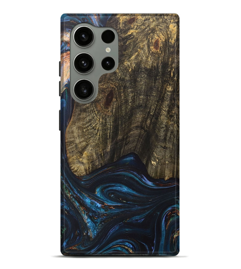 Galaxy S24 Ultra Wood+Resin Live Edge Phone Case - Asher (Teal & Gold, 702920)