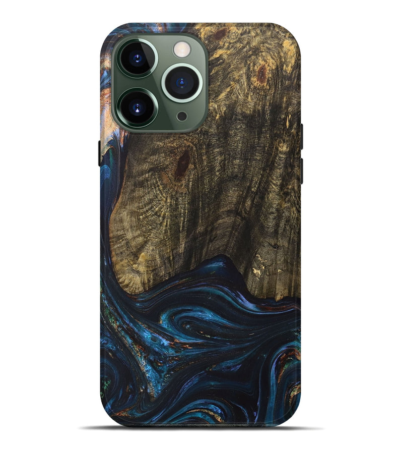 iPhone 13 Pro Max Wood+Resin Live Edge Phone Case - Asher (Teal & Gold, 702920)