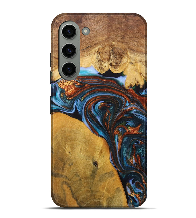 Galaxy S23 Plus Wood+Resin Live Edge Phone Case - Jami (Teal & Gold, 702921)