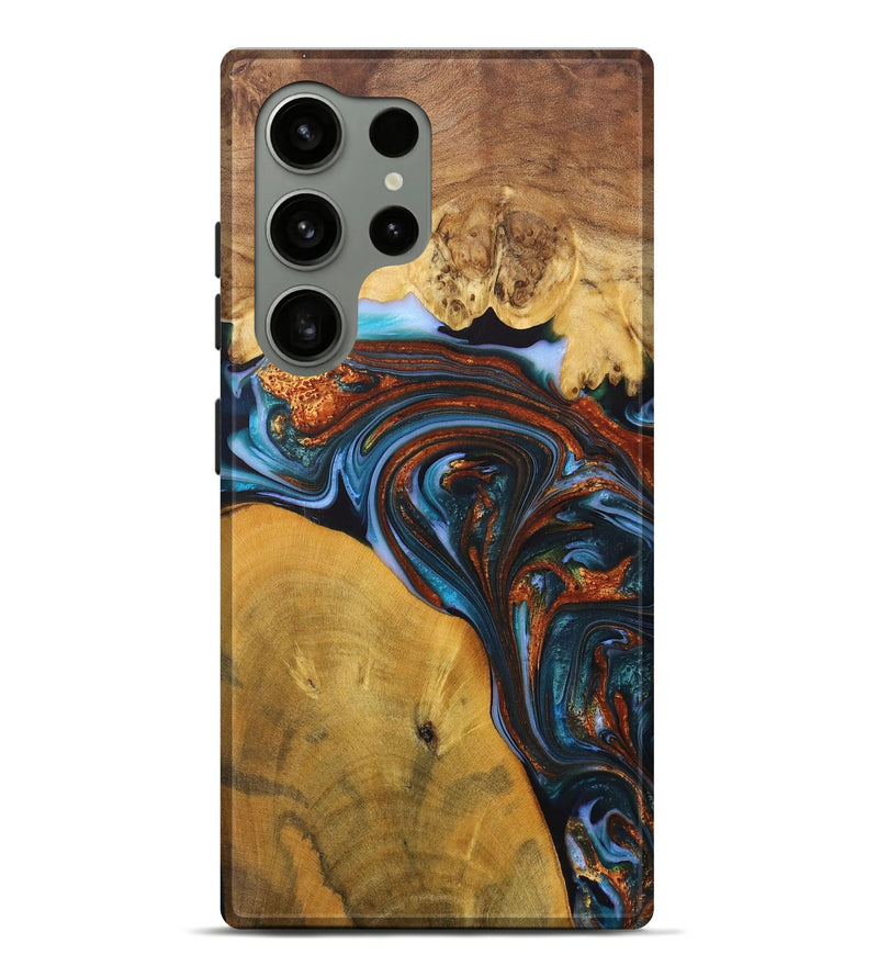 Galaxy S24 Ultra Wood+Resin Live Edge Phone Case - Jami (Teal & Gold, 702921)
