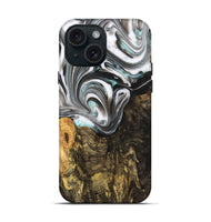 iPhone 15 Wood+Resin Live Edge Phone Case - Rudy (Black & White, 702932)
