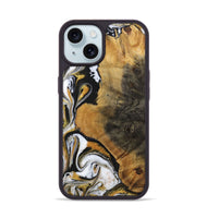 iPhone 15 Wood+Resin Phone Case - Ervin (Black & White, 703181)