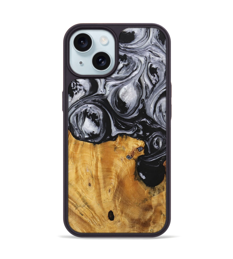 iPhone 15 Wood+Resin Phone Case - Sydney (Black & White, 703183)