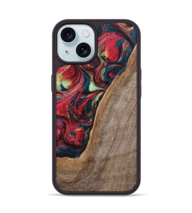 iPhone 15 Wood+Resin Phone Case - Carolyn (Red, 703197)
