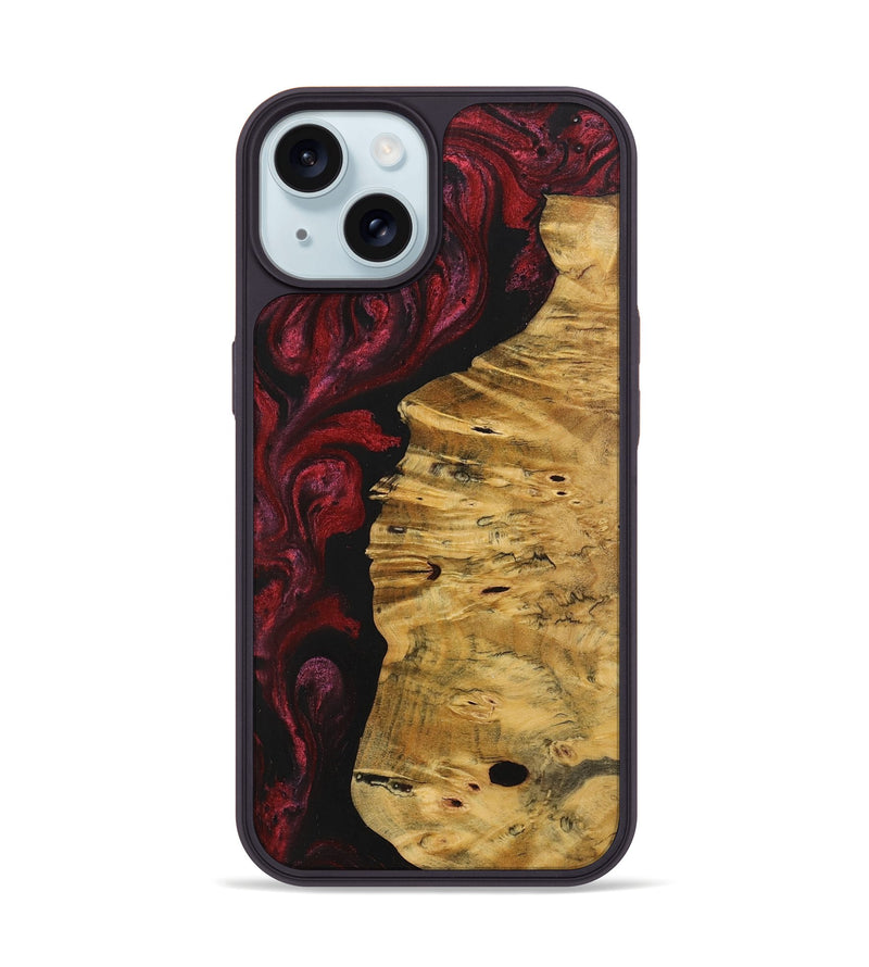 iPhone 15 Wood+Resin Phone Case - Tamika (Red, 703203)