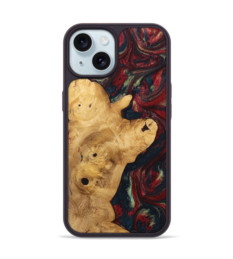 iPhone 15 Wood+Resin Phone Case - Keegan (Red, 703206)