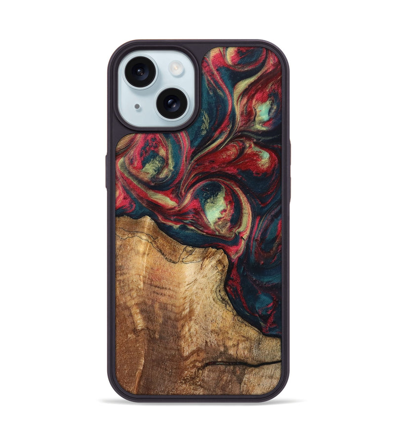 iPhone 15 Wood+Resin Phone Case - Kris (Red, 703207)