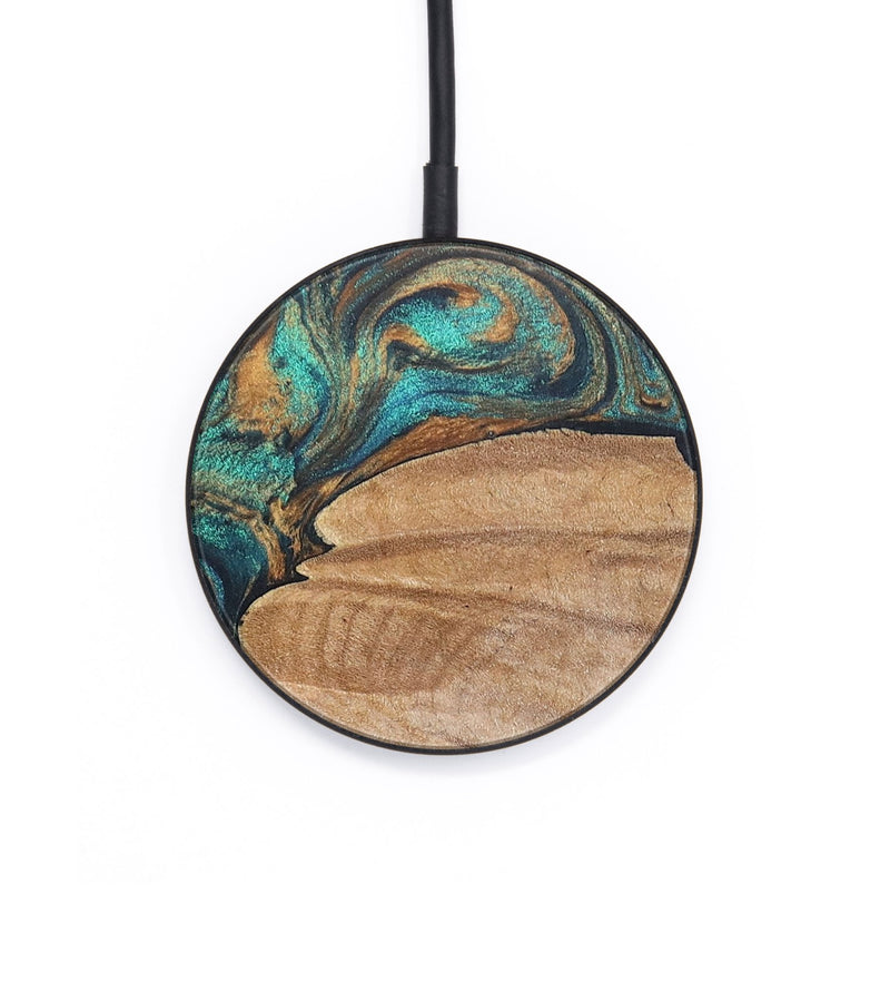 Circle Wood+Resin Wireless Charger - Heidi (Teal & Gold, 703283)