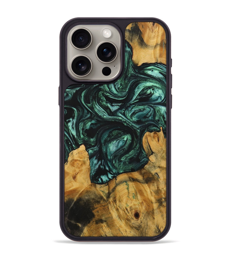 iPhone 15 Pro Max Wood+Resin Phone Case - Kendrick (Green, 703354)