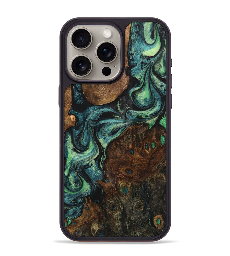 iPhone 15 Pro Max Wood+Resin Phone Case - August (Green, 703356)