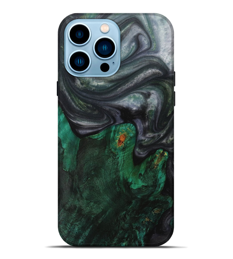 iPhone 14 Pro Max Wood+Resin Live Edge Phone Case - Julio (Green, 703374)