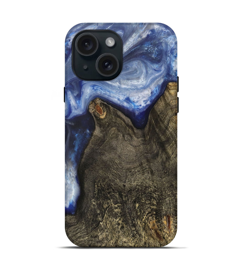 iPhone 15 Wood+Resin Live Edge Phone Case - Estrella (Blue, 703377)