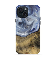 iPhone 15 Wood+Resin Live Edge Phone Case - Tracy (Blue, 703378)