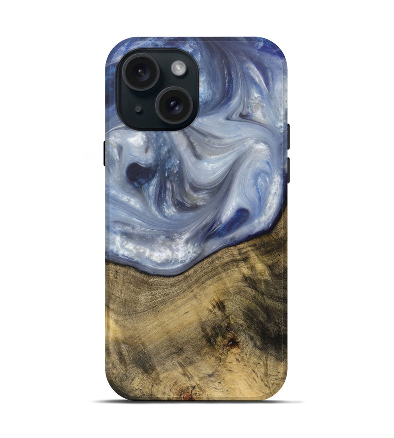 iPhone 15 Wood+Resin Live Edge Phone Case - Tracy (Blue, 703378)