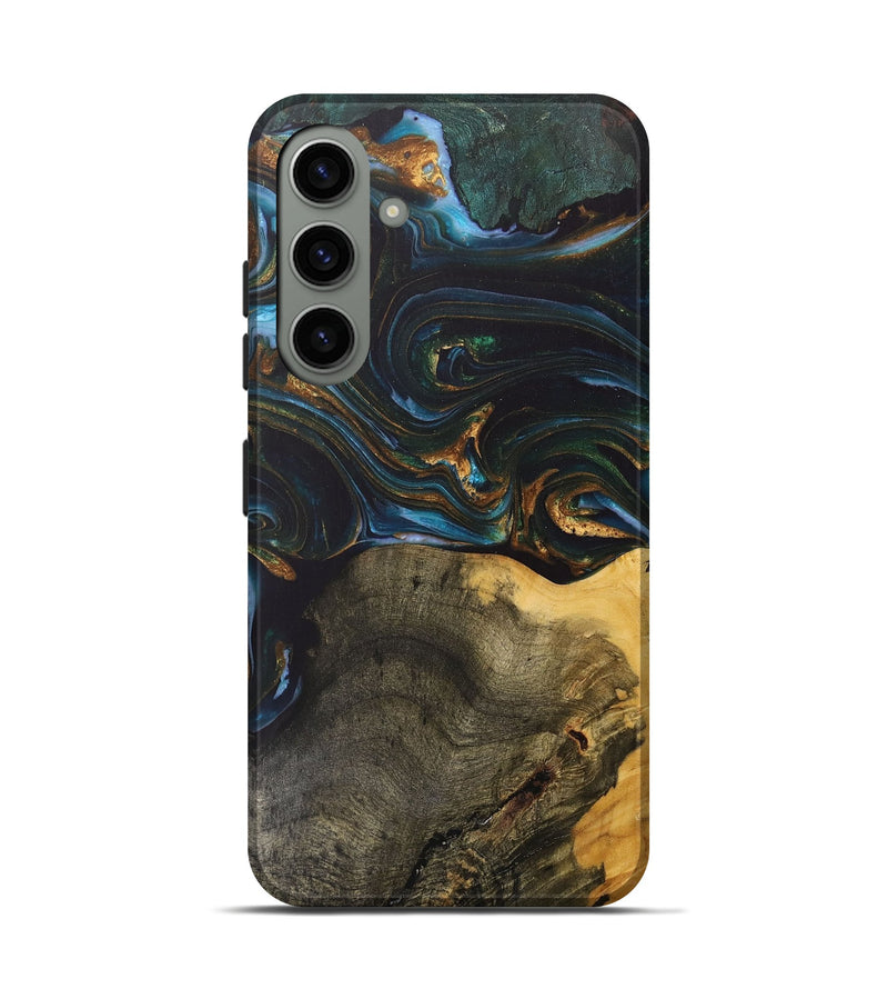 Galaxy S24 Wood+Resin Live Edge Phone Case - Denise (Teal & Gold, 703574)