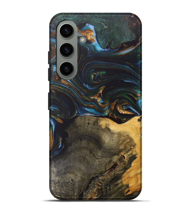 Galaxy S24 Plus Wood+Resin Live Edge Phone Case - Denise (Teal & Gold, 703574)