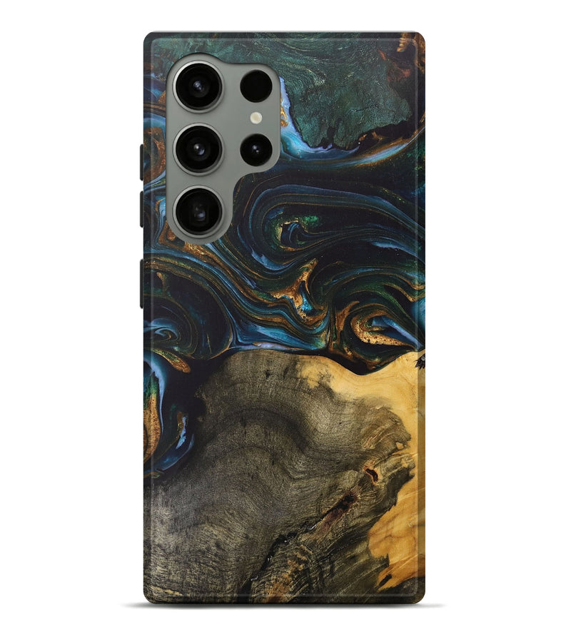 Galaxy S24 Ultra Wood+Resin Live Edge Phone Case - Denise (Teal & Gold, 703574)