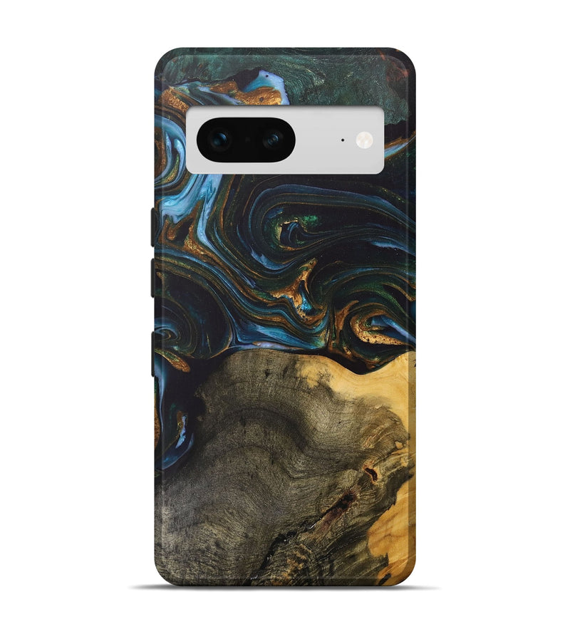 Pixel 7 Wood+Resin Live Edge Phone Case - Denise (Teal & Gold, 703574)