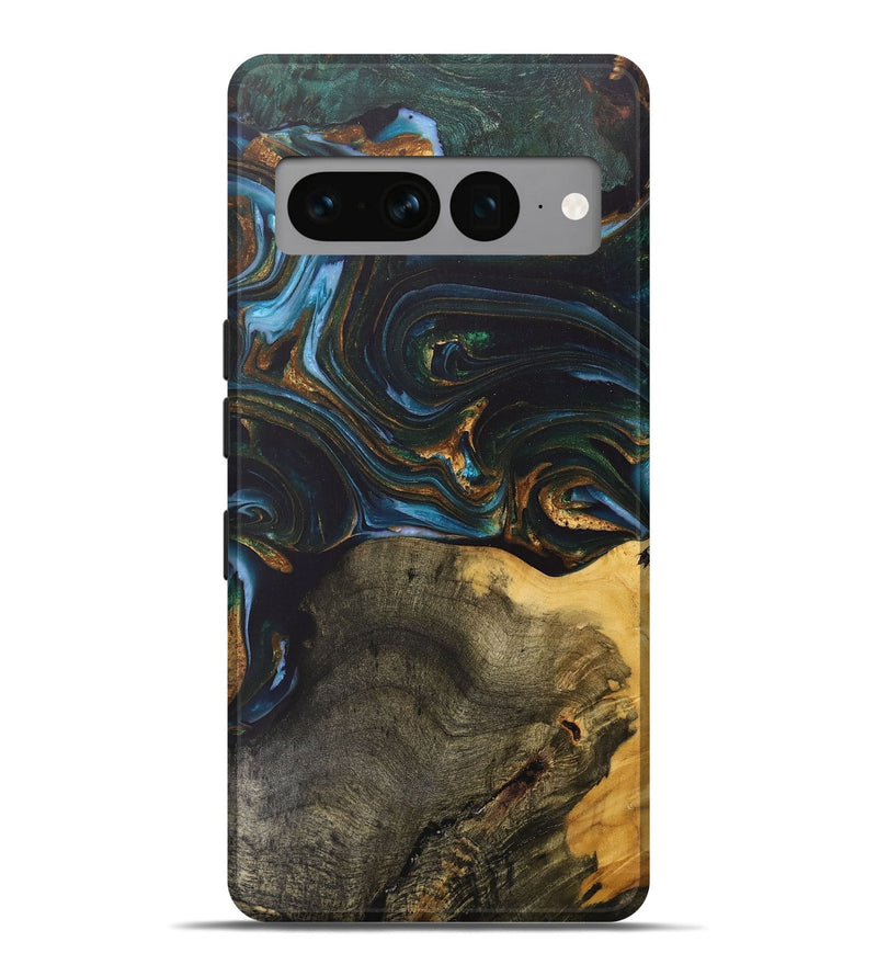 Pixel 7 Pro Wood+Resin Live Edge Phone Case - Denise (Teal & Gold, 703574)