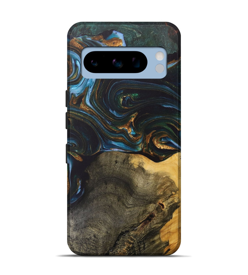 Pixel 8 Pro Wood+Resin Live Edge Phone Case - Denise (Teal & Gold, 703574)