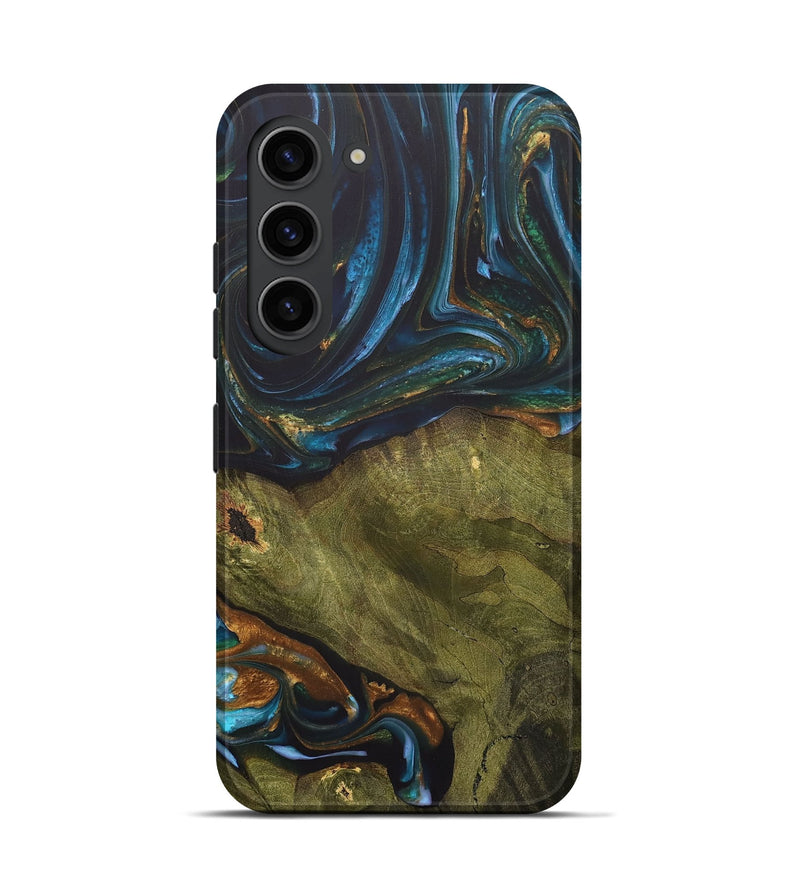 Galaxy S23 Wood+Resin Live Edge Phone Case - Merle (Teal & Gold, 703575)