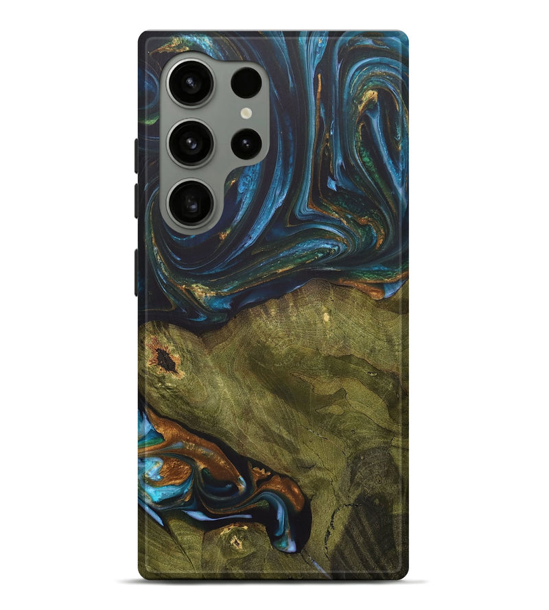 Galaxy S24 Ultra Wood+Resin Live Edge Phone Case - Merle (Teal & Gold, 703575)