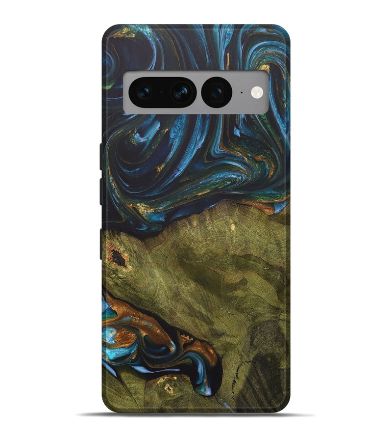 Pixel 7 Pro Wood+Resin Live Edge Phone Case - Merle (Teal & Gold, 703575)