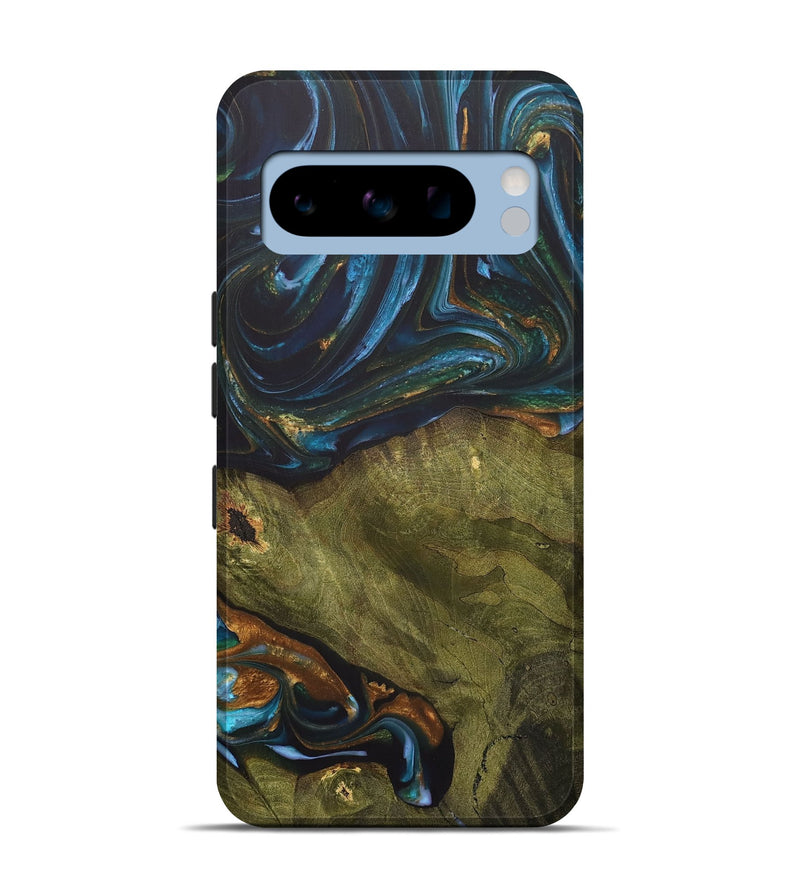 Pixel 8 Pro Wood+Resin Live Edge Phone Case - Merle (Teal & Gold, 703575)