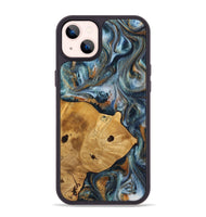 iPhone 14 Plus Wood+Resin Phone Case - Maude (Teal & Gold, 703639)