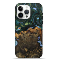 iPhone 15 Pro Max Wood+Resin Live Edge Phone Case - Dewey (Green, 703780)