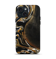 iPhone 15 Wood Live Edge Phone Case - Dangelo (Black & White, 796384)