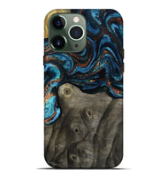 iPhone 13 Pro Max Wood Live Edge Phone Case - Enrique (Teal & Gold, 799228)