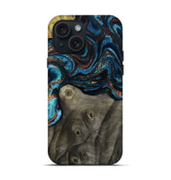 iPhone 15 Wood Live Edge Phone Case - Enrique (Teal & Gold, 799228)