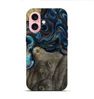 iPhone 16 Wood Live Edge Phone Case - Enrique (Teal & Gold, 799228)